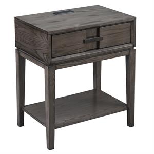 Bowery Hill Drawer Nightstand with Top AC/USB Charger in Oak