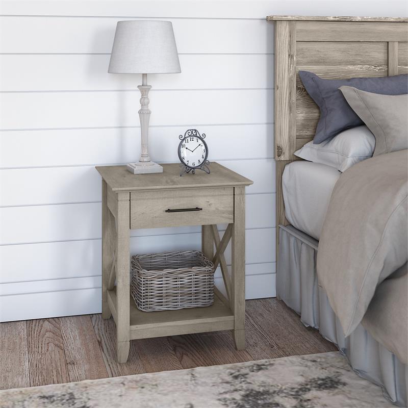 Bowery Hill Nightstand with Drawer in Washed Gray - Engineered Wood