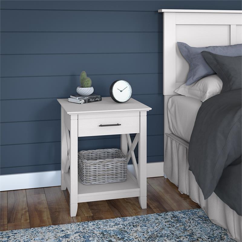 Bowery Hill Farmhouse Nightstand with Drawer in Pure White Oak - Engineered Wood