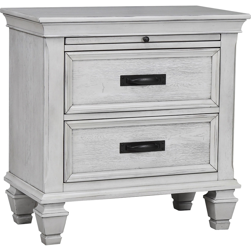 Bowery Hill 2 Drawer Nightstand with Tray in Antique White