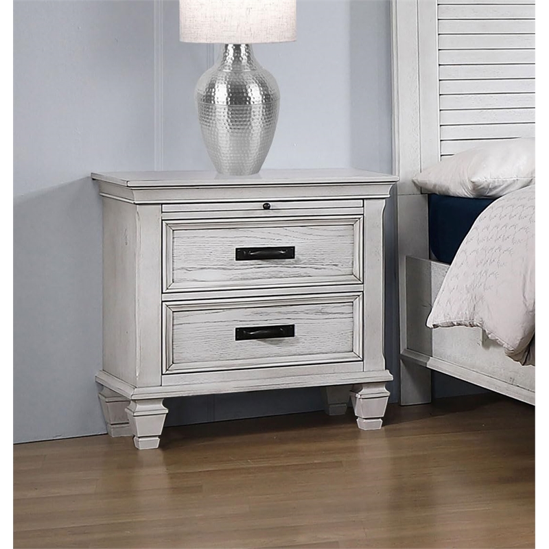 Bowery Hill 2 Drawer Nightstand with Tray in Antique White