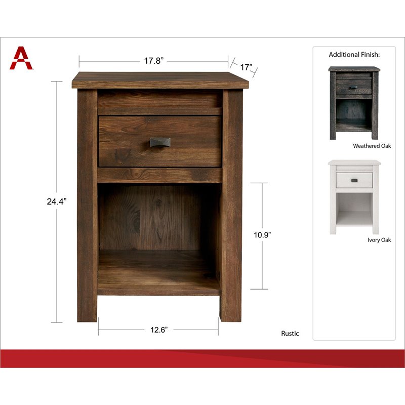 Bowery Hill One Drawer Nightstand in Weathered Oak