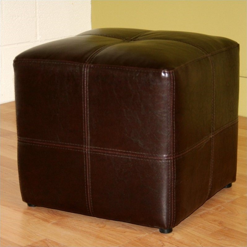 Bowery Hill Contemporary Wood Ottoman in Dark Brown