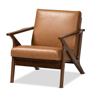 bowery hill modern walnut brown finished wood lounge chair