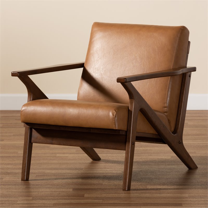 Bowery Hill Modern Walnut Brown Finished Wood Lounge Chair