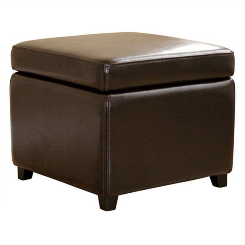 Bowery Hill Small Storage Cube Wood Ottoman in Dark Brown