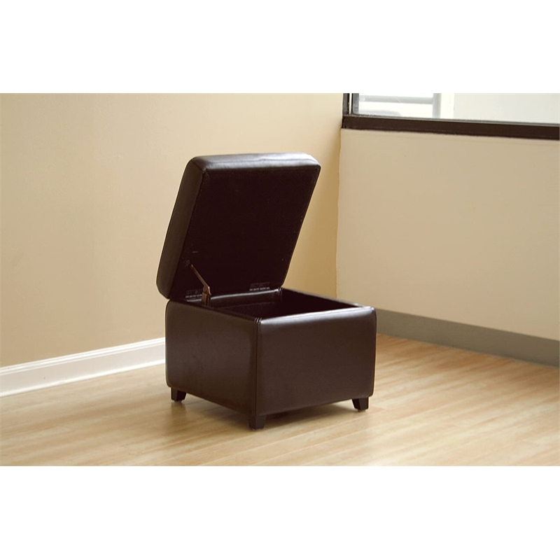 Bowery Hill Small Storage Cube Wood Ottoman in Dark Brown