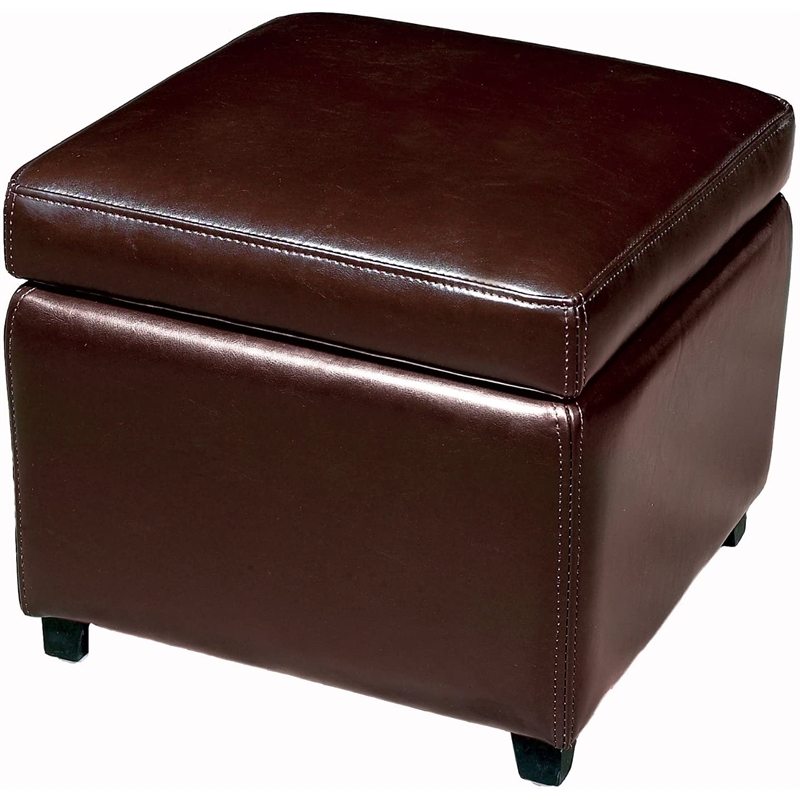 Bowery Hill Small Storage Cube Wood Ottoman in Dark Brown