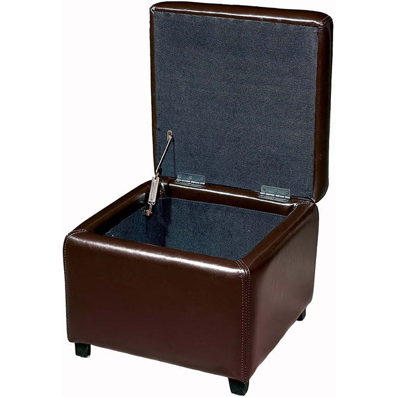 Bowery Hill Small Storage Cube Wood Ottoman in Dark Brown