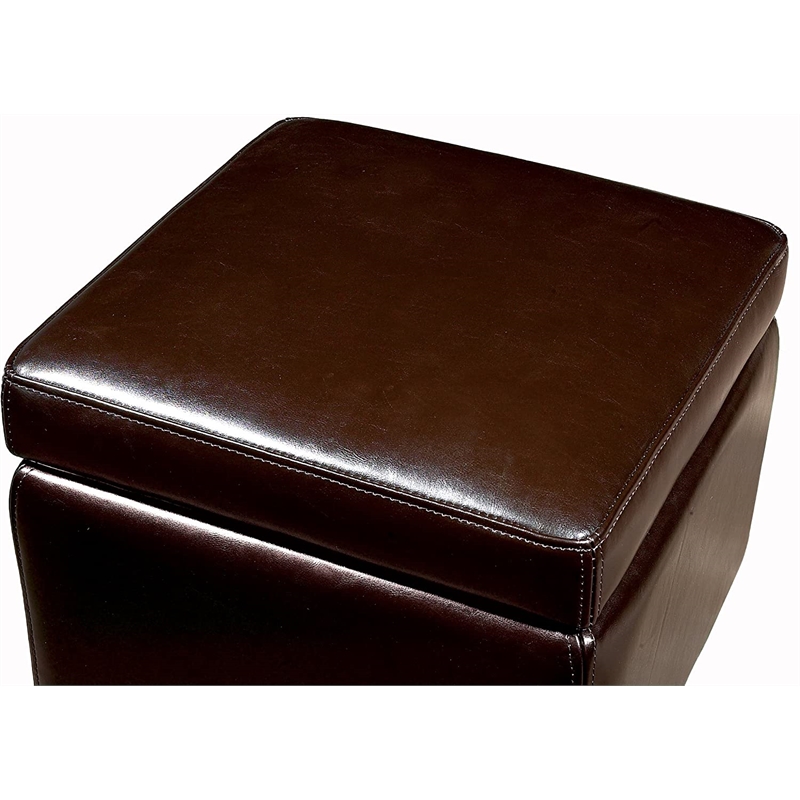 Bowery Hill Small Storage Cube Wood Ottoman in Dark Brown