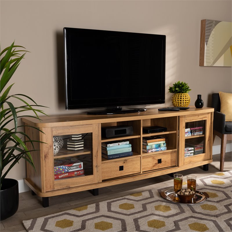 Bowery Hill Oak Brown Finished Wood 2-Drawer TV Stand