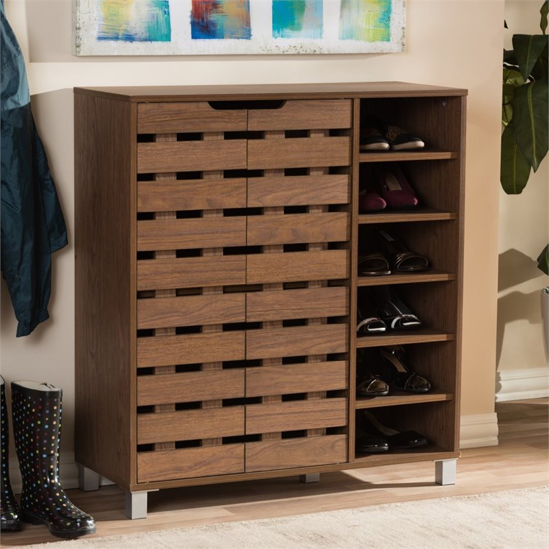 Bowery Hill Contemporary 2-Door Shoe Cabinet in Walnut