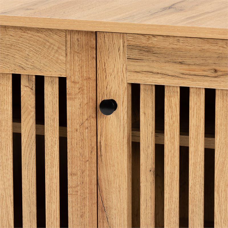 Bowery Hill Oak Brown Finished Wood 3-Door Shoe Cabinet