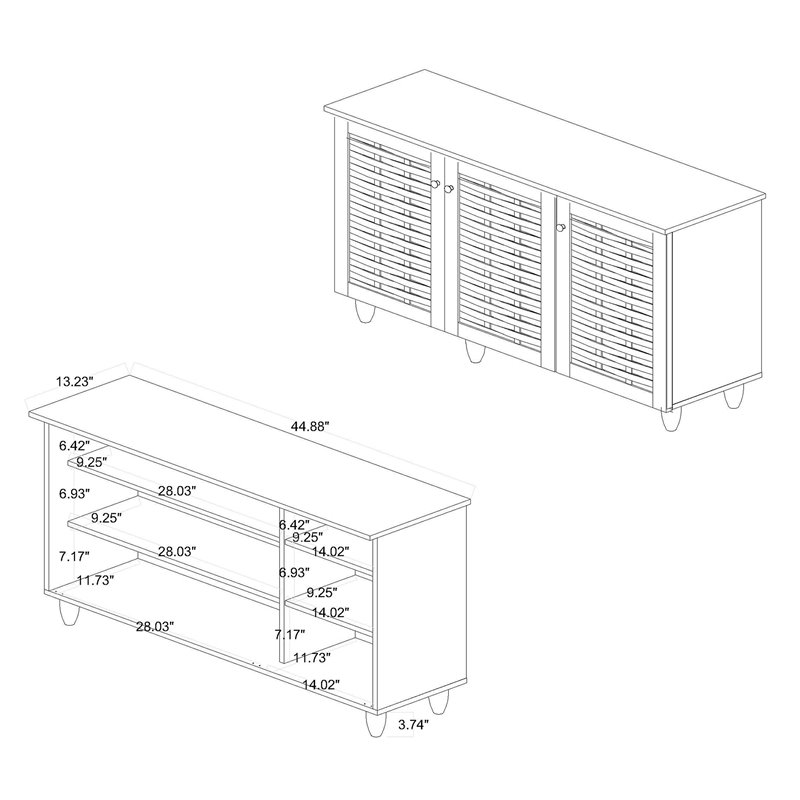 Bowery Hill Oak Brown Finished Wood 3-Door Shoe Cabinet
