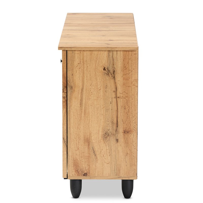 Bowery Hill Oak Brown Finished Wood 3-Door Shoe Cabinet