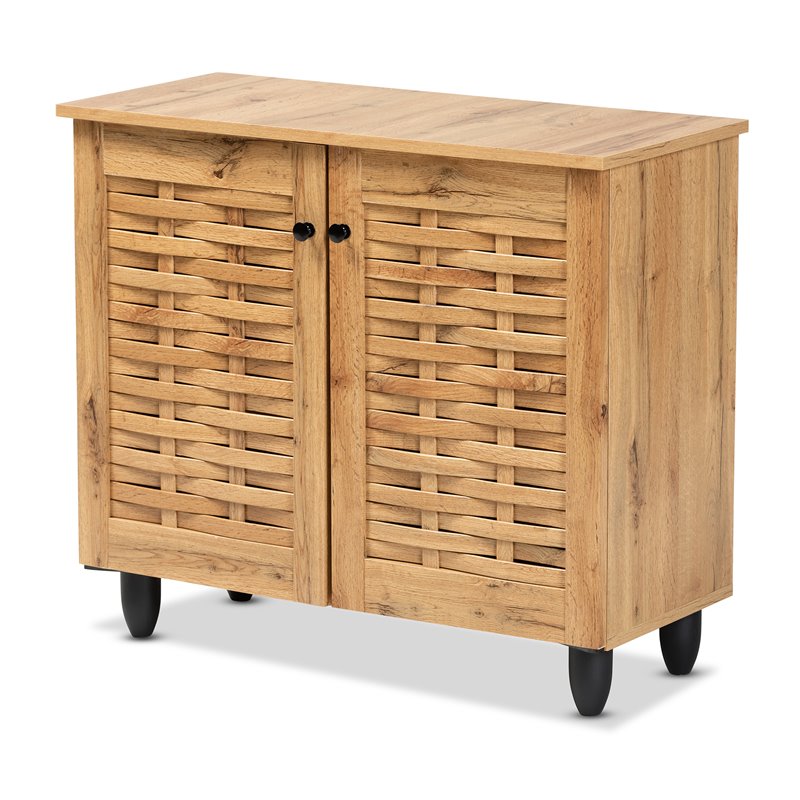 Bowery Hill Oak Brown Finished Wood 2-Door Shoe Cabinet