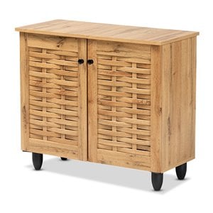 Bowery Hill Oak Brown Finished Wood 2-Door Shoe Cabinet