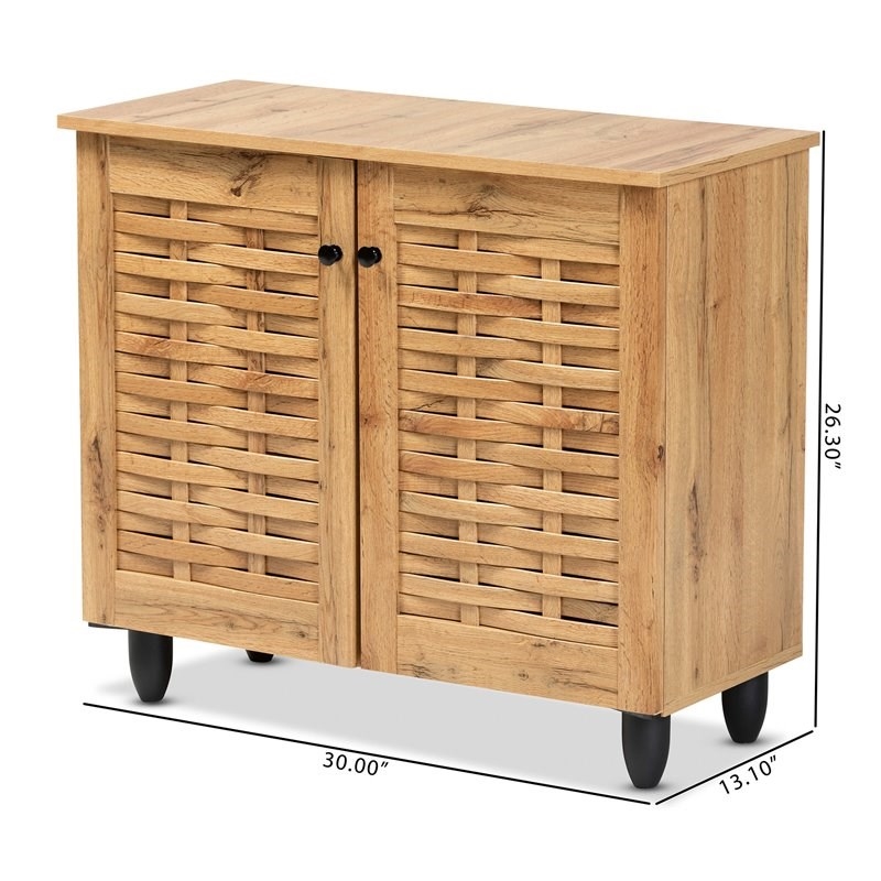 Bowery Hill Oak Brown Finished Wood 2-Door Shoe Cabinet
