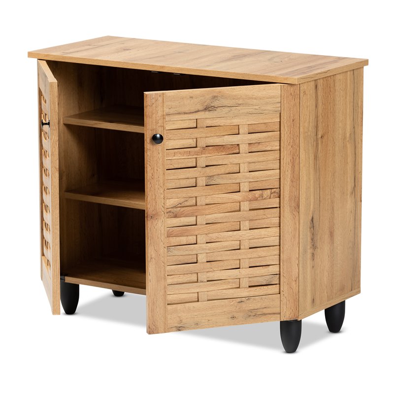 Bowery Hill Oak Brown Finished Wood 2-Door Shoe Cabinet