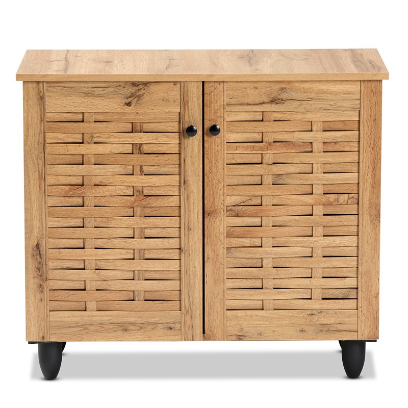 Bowery Hill Oak Brown Finished Wood 2-Door Shoe Cabinet