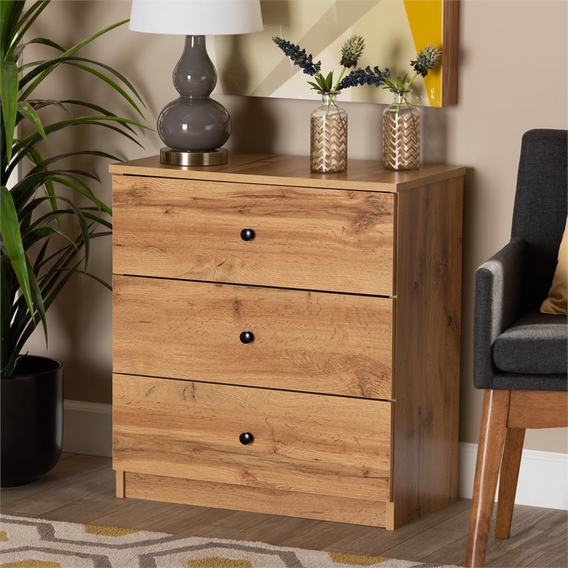 Bowery Hill Oak Brown Finished Wood 3-Drawer Storage Chest