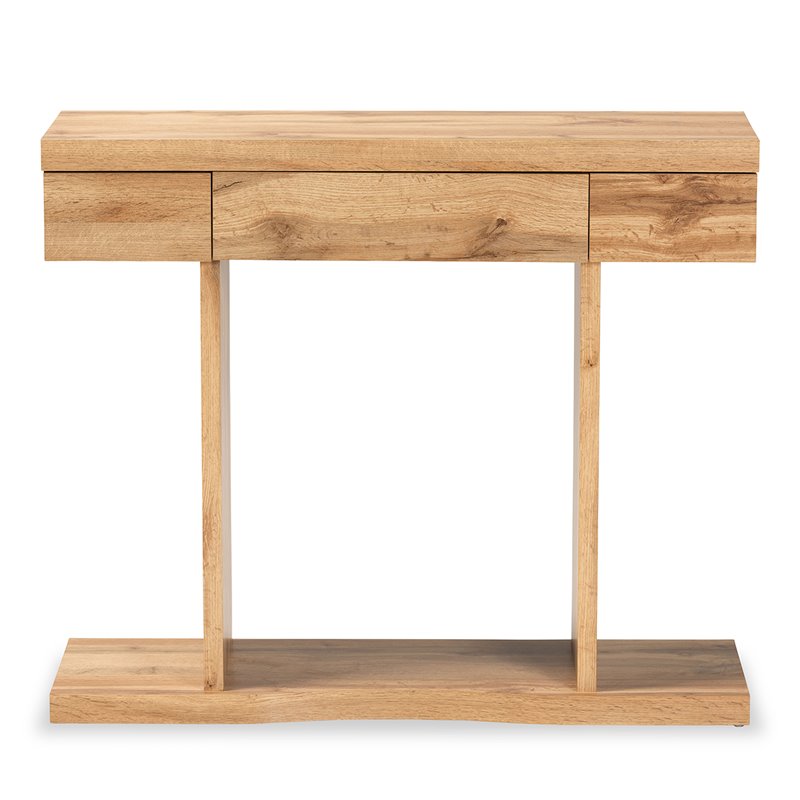 Bowery Hill Oak Brown Finished Wood 3-Drawer Console Table
