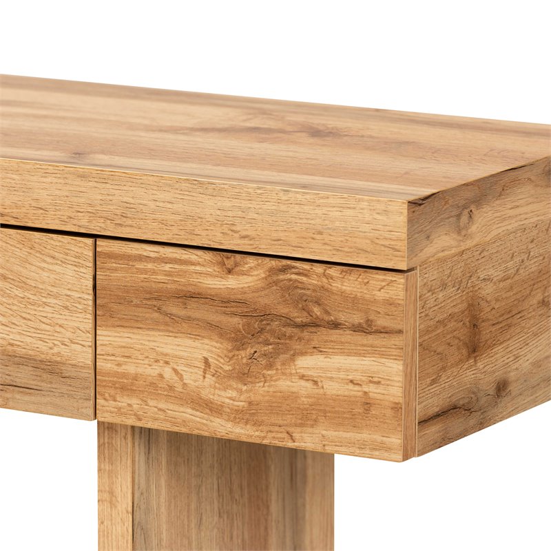Bowery Hill Oak Brown Finished Wood 3-Drawer Console Table