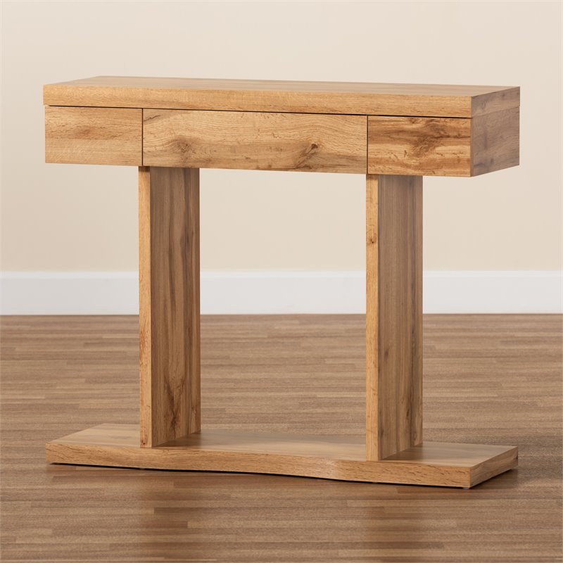 Bowery Hill Oak Brown Finished Wood 3-Drawer Console Table