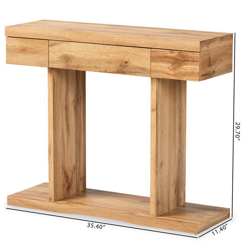 Bowery Hill Oak Brown Finished Wood 3-Drawer Console Table