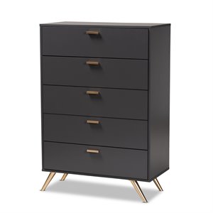 bowery hill traditional dark grey and gold finished wood 5-drawer