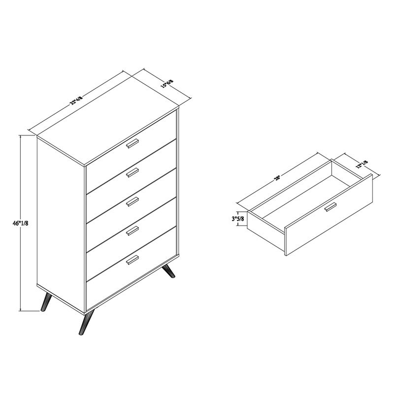 Bowery Hill Dark Grey and Gold Finished Wood 5-Drawer Chest