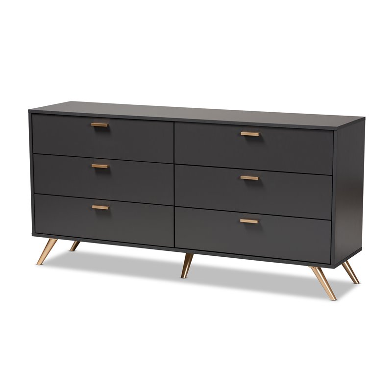 Bowery Hill Dark Grey and Gold Finished Wood 6-Drawer Dresser