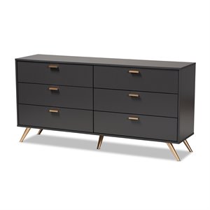 Bowery Hill Dark Grey and Gold Finished Wood 6-Drawer Dresser