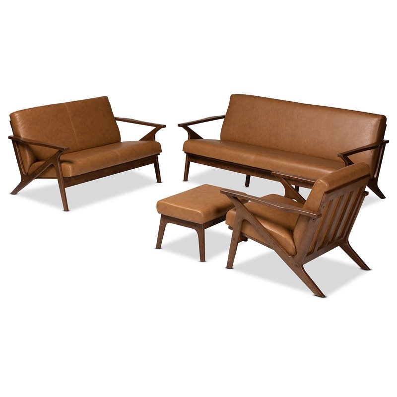 Bowery Hill Walnut Brown Finished Wood 4-Piece Living Room Set