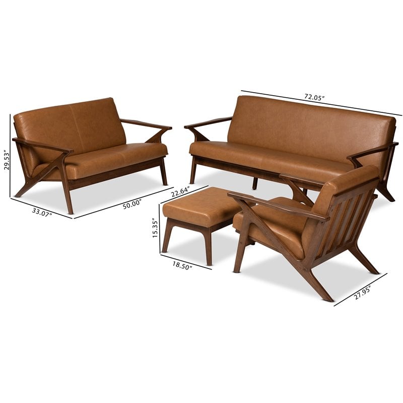 Bowery Hill Walnut Brown Finished Wood 4-Piece Living Room Set