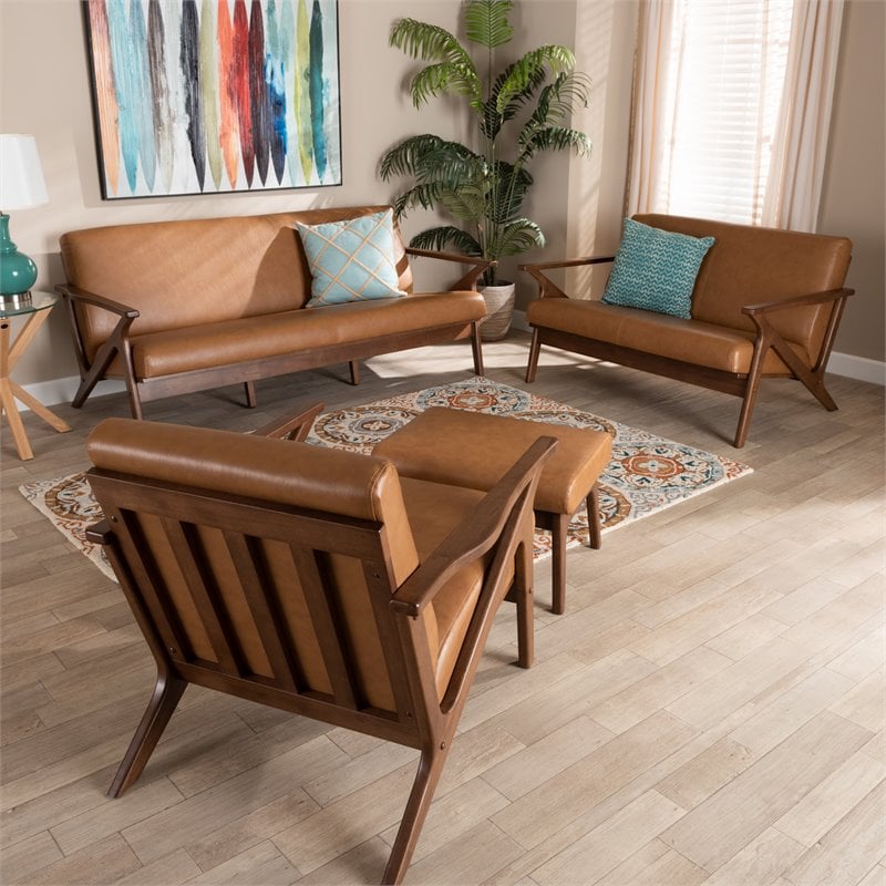 Bowery Hill Walnut Brown Finished Wood 4-Piece Living Room Set