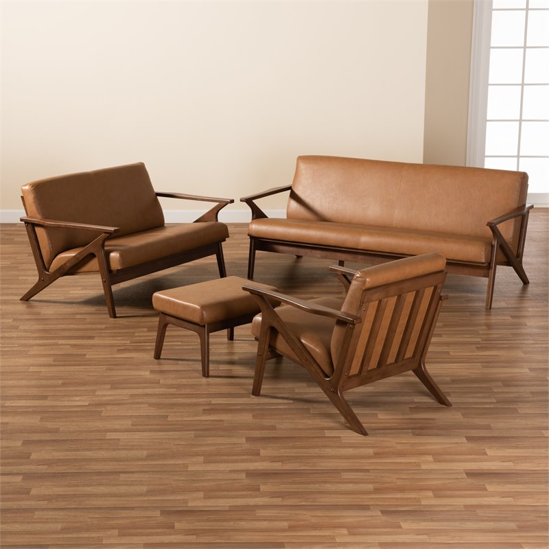 Bowery Hill Walnut Brown Finished Wood 4-Piece Living Room Set
