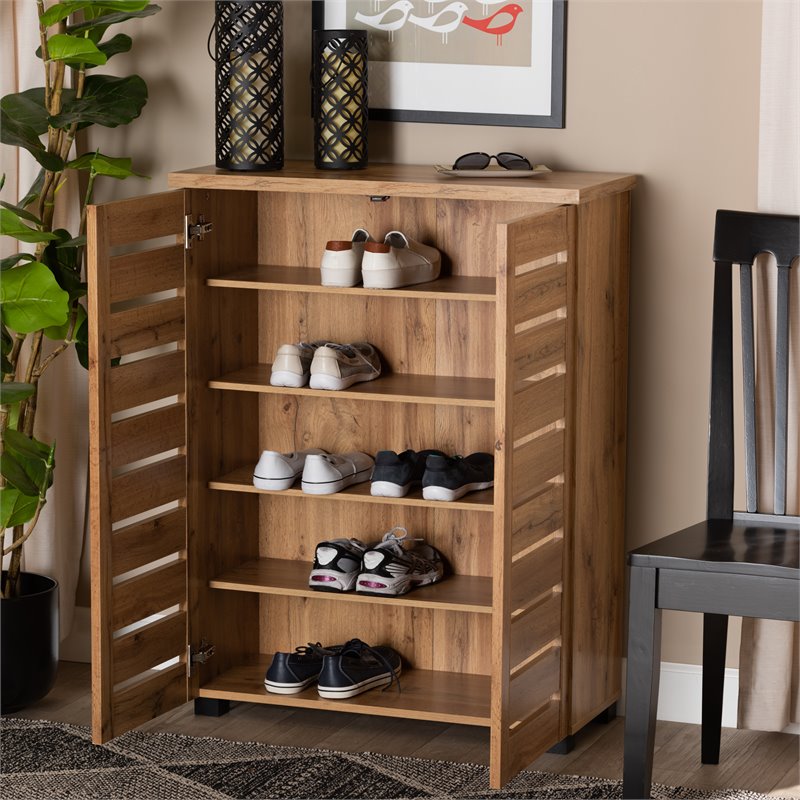 Bowery Hill Modern Oak Brown Finished Wood 2-Door Shoe Storage Cabinet