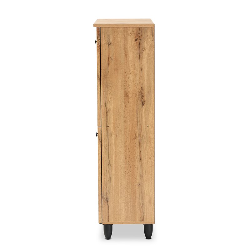 Bowery Hill Modern Oak Brown Finished Wood 4-Door Shoe Storage Cabinet