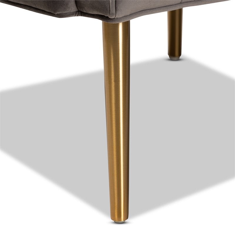 Bowery Hill Modern Gray Velvet Fabric and Gold Finished Metal Armchair