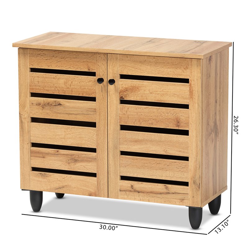 Bowery Hill Oak Brown Finished Wood 2-Door Shoe Storage Cabinet