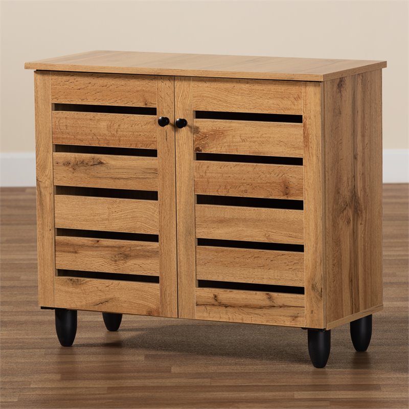 Bowery Hill Oak Brown Finished Wood 2-Door Shoe Storage Cabinet