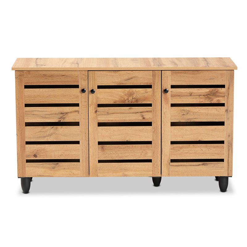 Bowery Hill Modern Oak Brown Finished Wood 3-Door Shoe Storage Cabinet