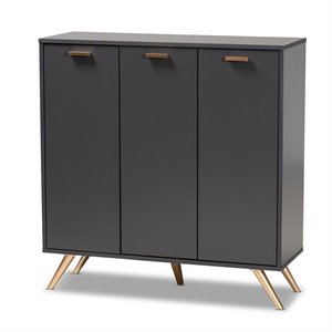Bowery Hill Dark Gray and Gold Finished Wood 3-Door Shoe Cabinet