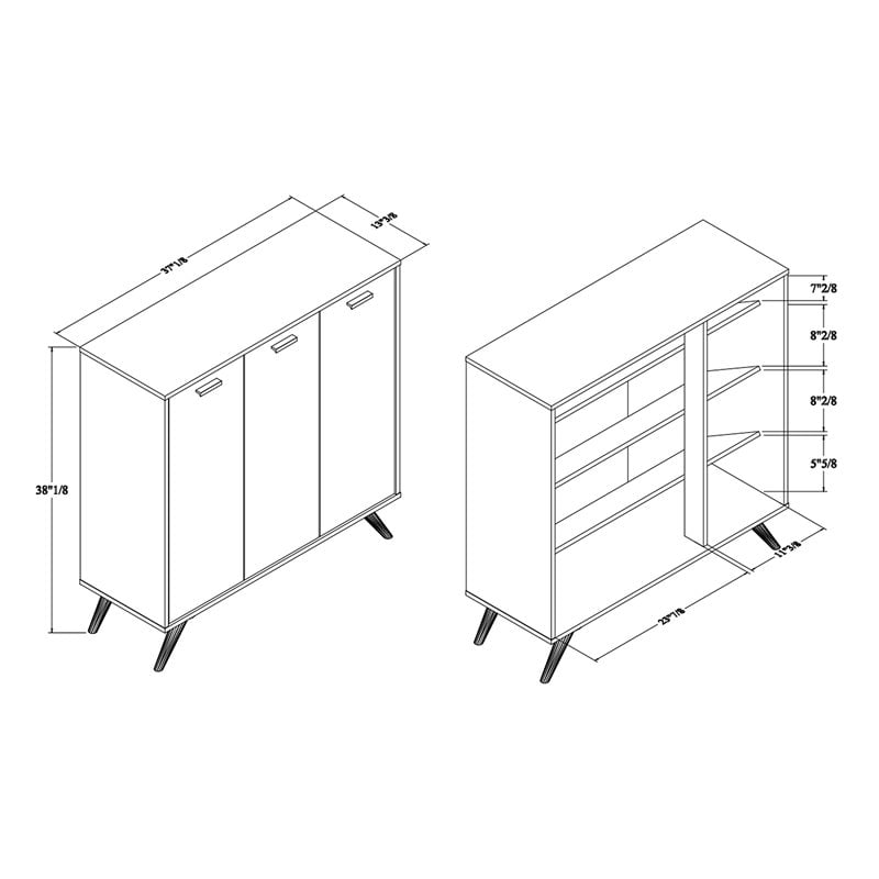 Bowery Hill Dark Gray and Gold Finished Wood 3-Door Shoe Cabinet