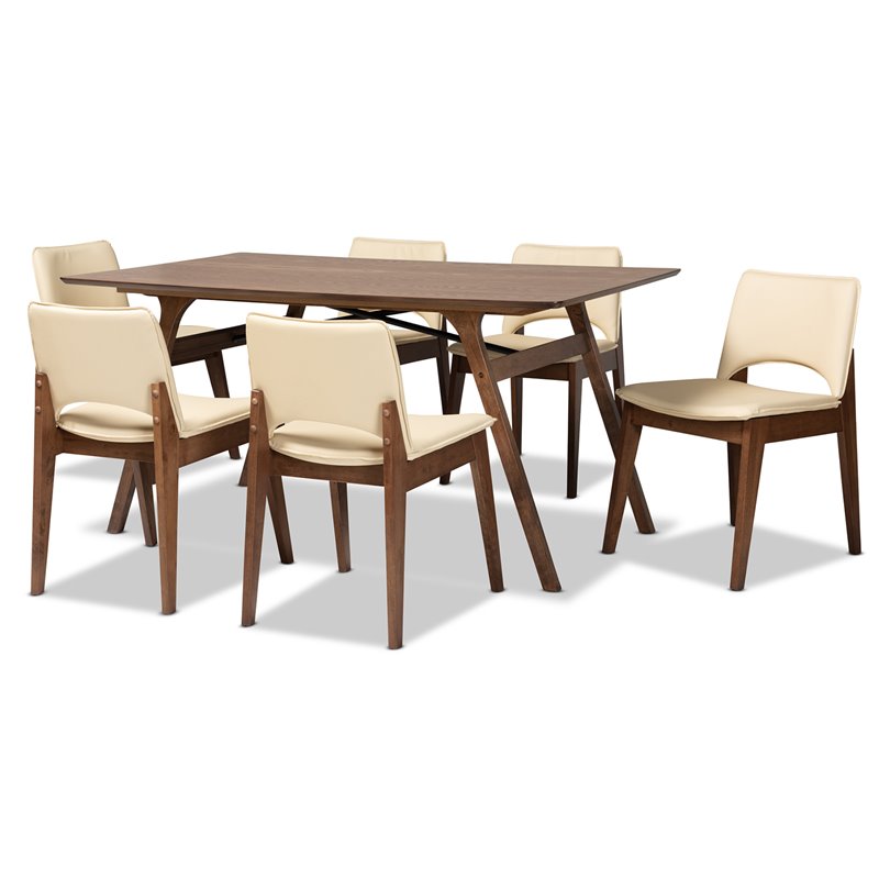 Bowery Hill Beige Faux Leather and Brown Wood 7-Piece Dining Set