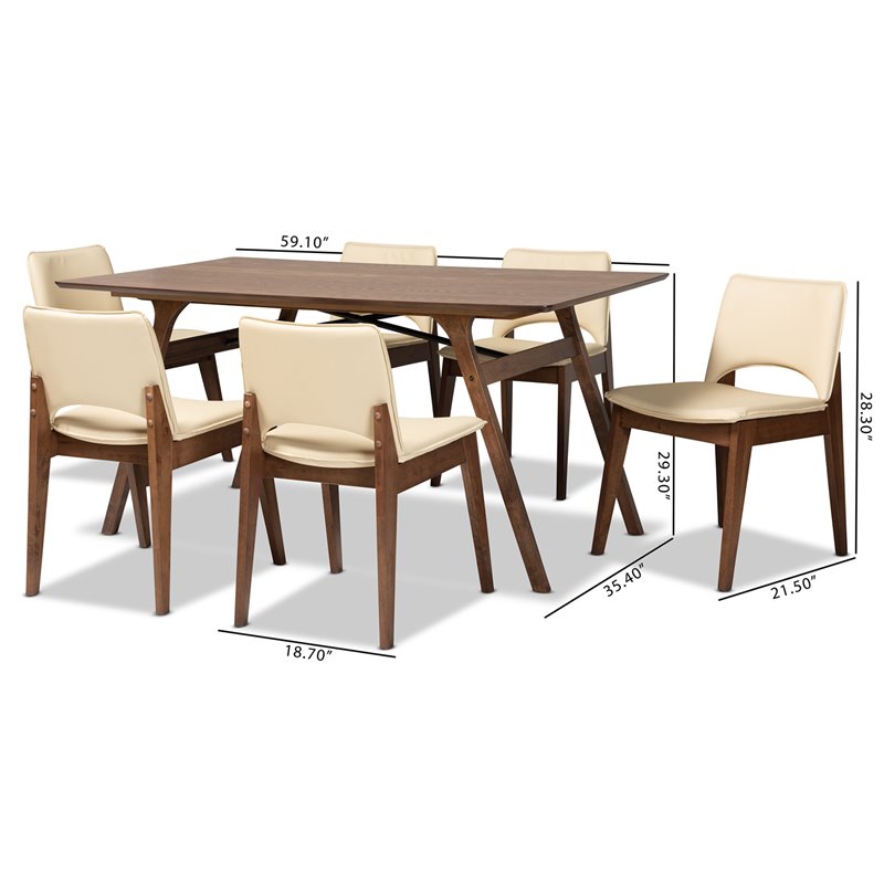 Bowery Hill Beige Faux Leather and Brown Wood 7-Piece Dining Set