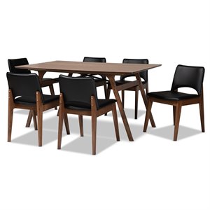 Bowery Hill Black Faux Leather and Brown Wood 7-Piece Dining Set