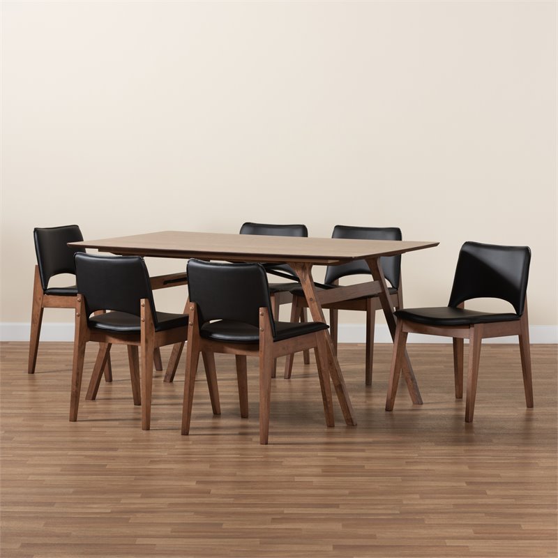 Bowery Hill Black Faux Leather and Brown Wood 7-Piece Dining Set