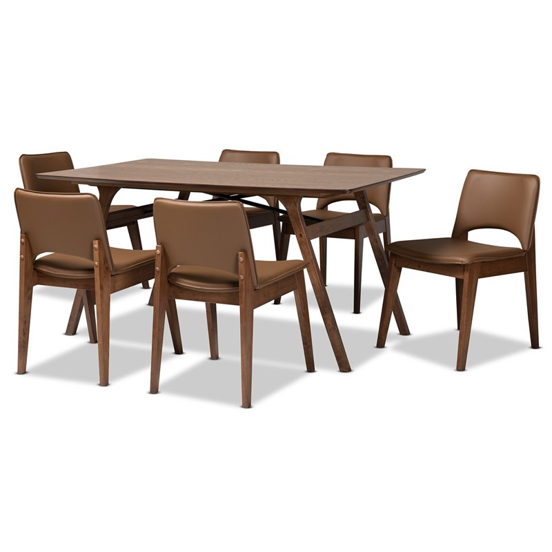 Bowery Hill Brown Faux Leather and Brown Wood 7-Piece Dining Set
